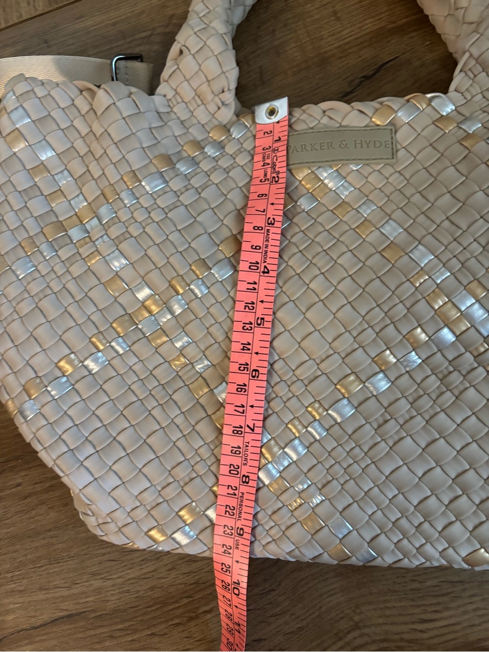 Parker & Hyde Beige Metallic Woven Tote Bag and Strap - Picture 8 of 10